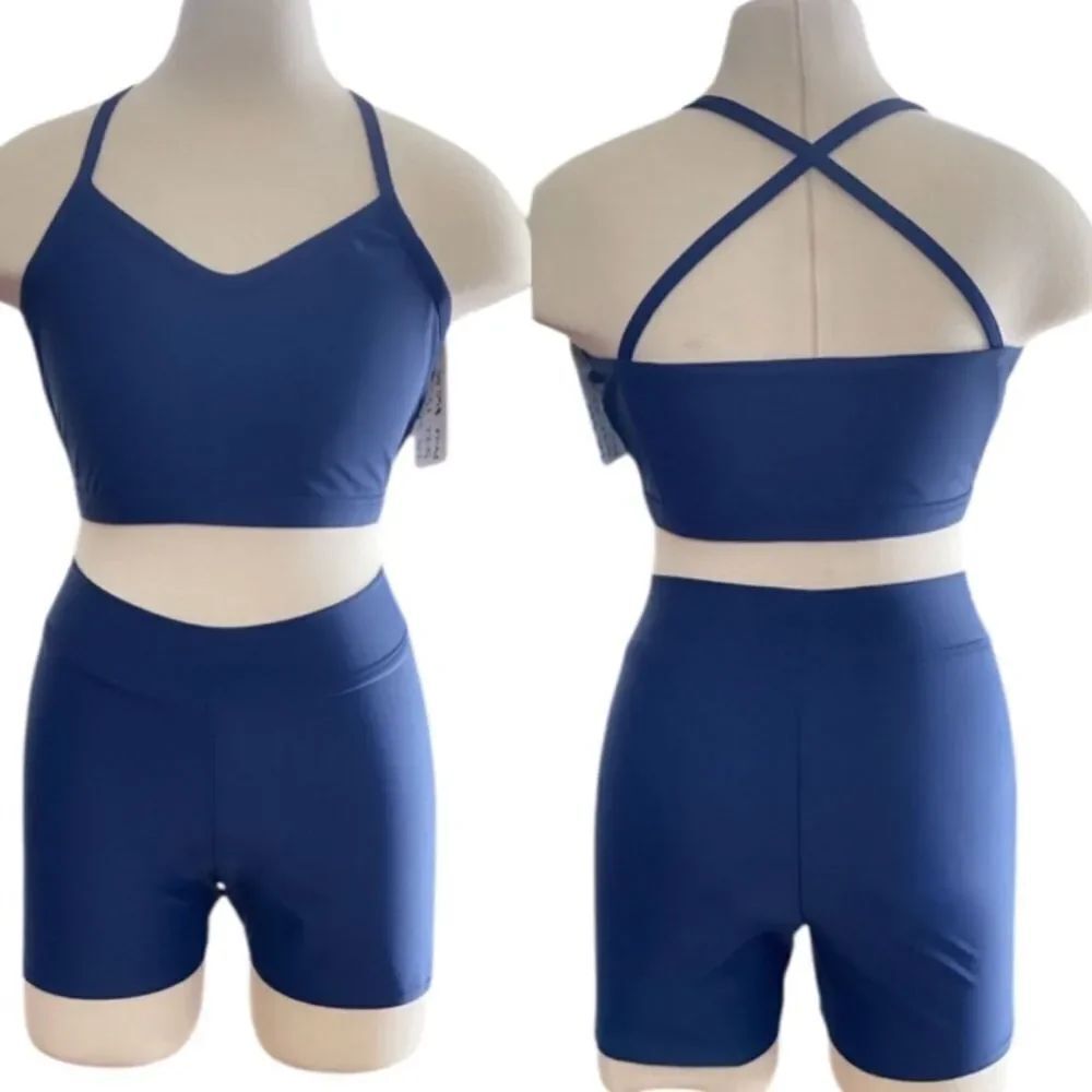 Custom dance cheer tryout convention costume 2 piece set navy blue SA adult